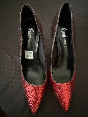 FIONI Clothing Red Glitter Pointed Pumps